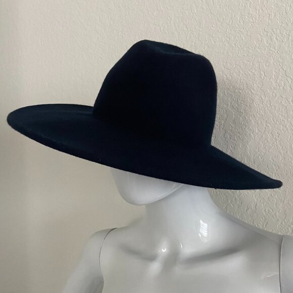 Chic Navy-Blue Wide Brim Fedora Hat- One Size Fits Most, Women's Wool Fedora Hat - Picture 7 of 15